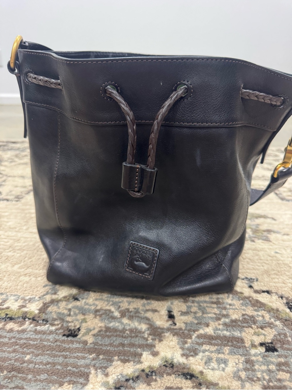 Dooney & Bourke Dark Brown Leather Drawstring “Hattie” Bucket Bag and Wallet!